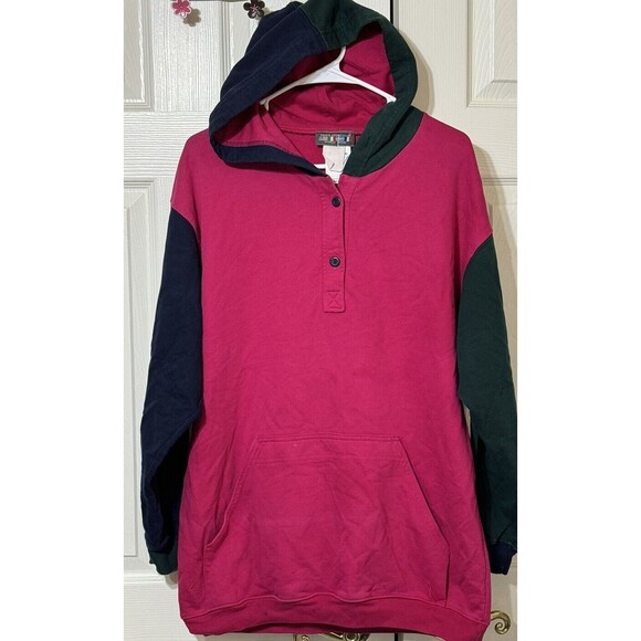 VTG Women Retro 90's Paris Sport Club pullover  Hoodie Color Block-L - Picture 5 of 5